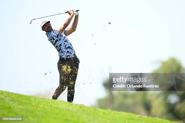 Erik van Rooyen of South Africa plays a shot on the second hole during the third round of the Mexico Open at Vidanta at Vidanta Vallarta on February...