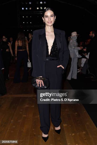 Ella Travolta attends the Elisabetta Franchi fashion show during the Milan Fashion Week Womenswear Fall/Winter 2024-2025 on February 24, 2024 in...