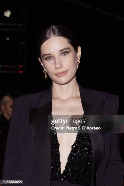 Ella Travolta attends the Elisabetta Franchi fashion show during the Milan Fashion Week Womenswear Fall/Winter 2024-2025 on February 24, 2024 in...