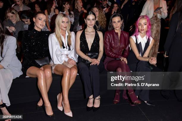 Lady Amelia Spencer, Lady Eliza Spencer, Ella Travolta, María Pedraza and Allegra Ream attend the Elisabetta Franchi fashion show during the Milan...