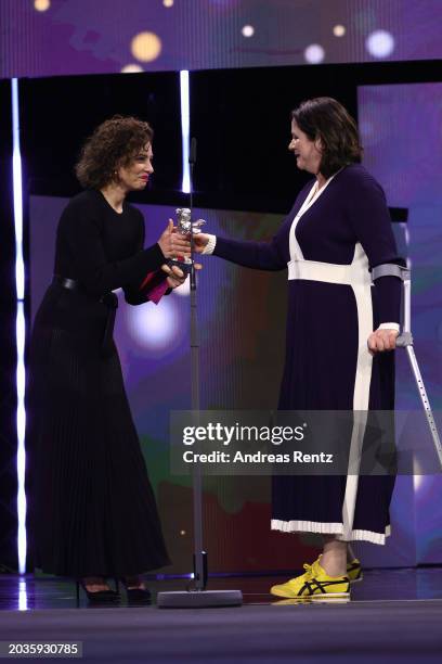 Member of the International Jury 2024 Jasmine Trinca presents the Silver Bear for Best Supporting Performance in "Small Things Like These" to Emily...