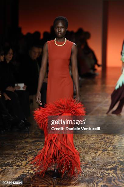 Model walks the runway at the Bottega Veneta fashion show during the Milan Fashion Week Womenswear Fall/Winter 2024-2025 on February 24, 2024 in...