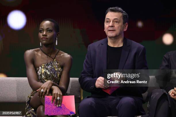 Members of the International Jury Lupita Nyong'o and Christian Petzold on stage at the Award Ceremony of the 74th Berlinale International Film...