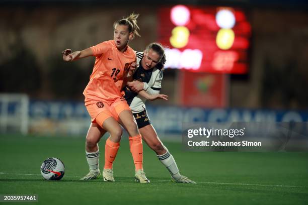 Eva Oude Elberink of the Netherlands and Carlotta Scvhwoerer of Germany fight for the ball during the U19 Women's Netherlands v U19 Women's Germany -...