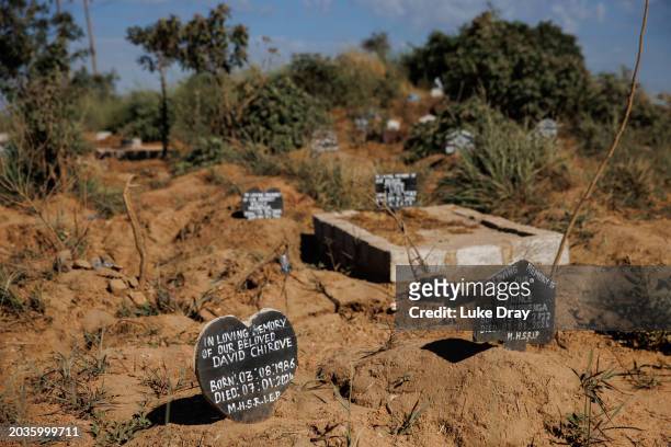 Graves of victims who died from cholera as seen at Chingwele Cemetery on February 24, 2024 in Lusaka, Zambia. Cholera, a waterborne bacterial...