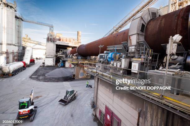 This photograph taken on February 27 shows the the Heidelberg Materials cement plant in Antoing, during a press visit. The cement plant intends to...