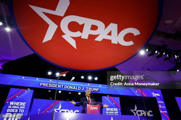 Republican presidential candidate and former U.S. President Donald Trump speaks at the Conservative Political Action Conference at the Gaylord...