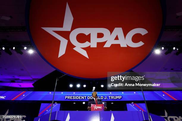 Republican presidential candidate and former U.S. President Donald Trump speaks at the Conservative Political Action Conference at the Gaylord...