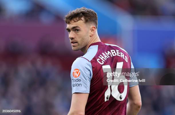 Calum Chambers of Aston Villa during the Premier League match between Aston Villa and Nottingham Forest at Villa Park on February 24, 2024 in...