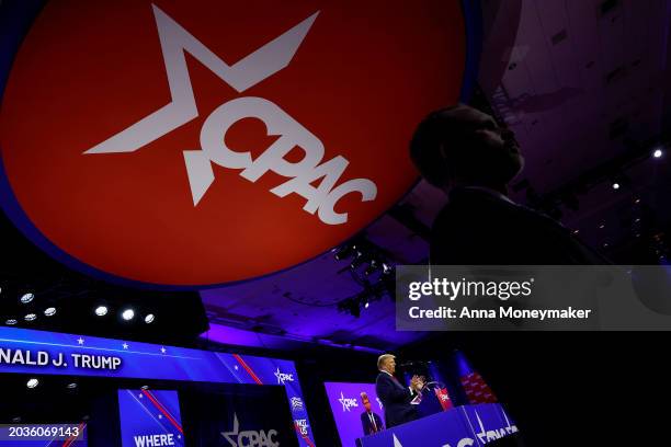 Republican presidential candidate and former U.S. President Donald Trump speaks at the Conservative Political Action Conference at the Gaylord...