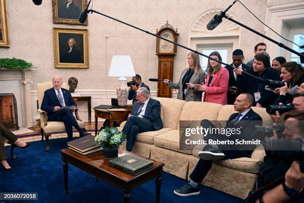 President Joe Biden and Vice President Kamala Harris meet with Senate Minority Leader Mitch McConnell , House Speaker Mike Johnson , Senate Majority...