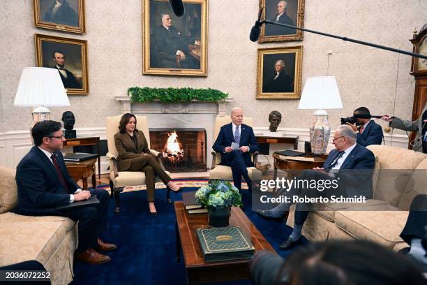 President Joe Biden and Vice President Kamala Harris meet with Senate Minority Leader Mitch McConnell , House Speaker Mike Johnson , Senate Majority...