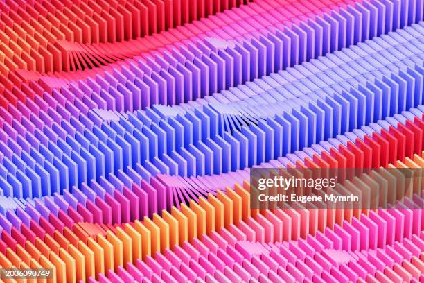 abstract 3d image of multicolored blocks falling over - efecto dominó fotografías e imágenes de stock