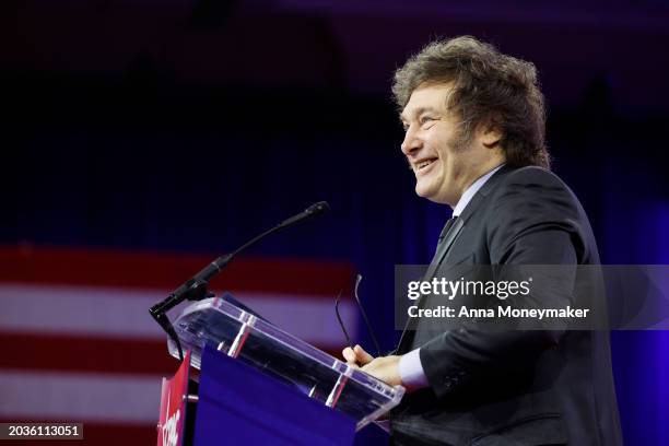 President of Argentina Javier Milei speaks at the Conservative Political Action Conference at the Gaylord National Resort Hotel And Convention Center...