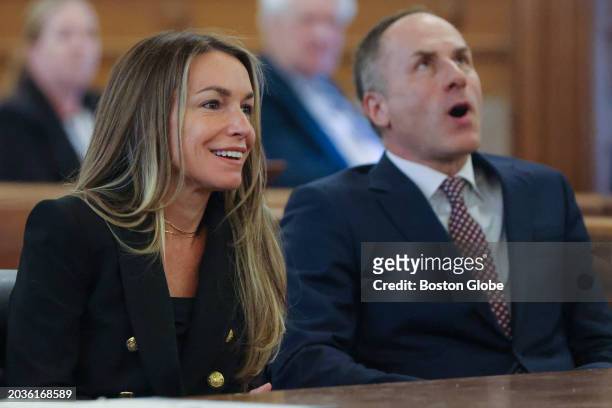 Dedham, MA Karen Read and her defense attorney, David Yannetti reacting to comments on why they don't need for time before the start of her trial at...