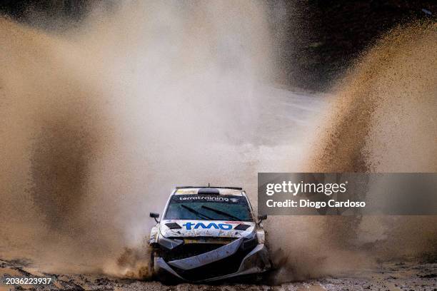 Sergi Perez of Spain and Axel Coronado of Spain compete in their Hyundai i20 N Rally2 during Rally Serras de Fafe on February 24, 2024 in Fafe,...