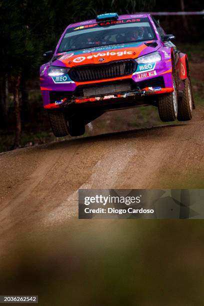 Armindo Araujo of Portugal and Luis Ramalho of Portugal compete in their Skoda Fabia RS Rally2 during Rally Serras de Fafe on February 24, 2024 in...