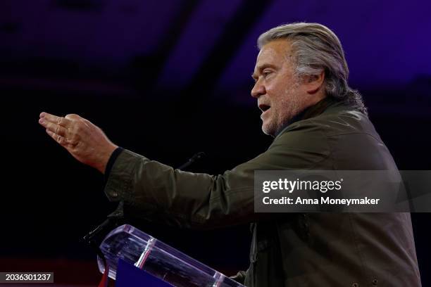Steve Bannon, former advisor to former President Donald Trump, speaks at the Conservative Political Action Conference at the Gaylord National Resort...