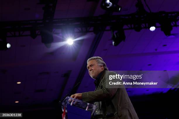 Steve Bannon, former advisor to former President Donald Trump, speaks at the Conservative Political Action Conference at the Gaylord National Resort...