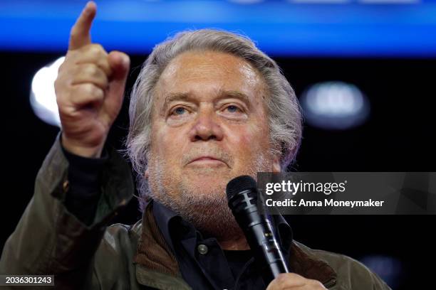 Steve Bannon, former advisor to former President Donald Trump, speaks at the Conservative Political Action Conference at the Gaylord National Resort...