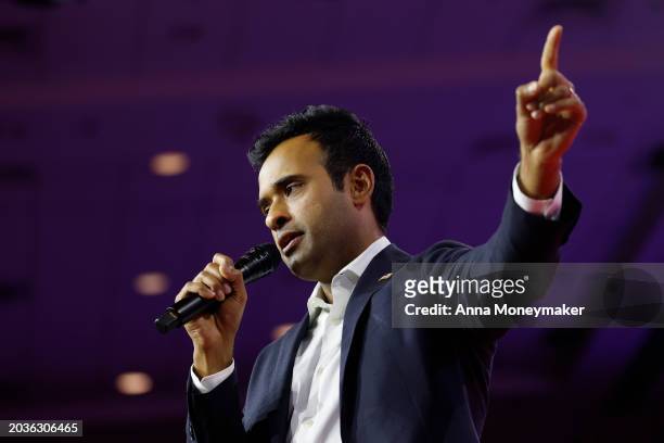 Former Presidential candidate Vivek Ramaswamy, speaks at the Conservative Political Action Conference at the Gaylord National Resort Hotel And...