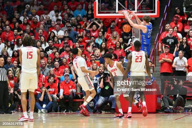 Kellan Boylan of the Air Force Falcons dunks against the New Mexico Lobos during the second half at The Pit on February 24, 2024 in Albuquerque, New...