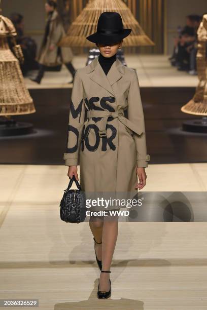 Model on the runway at Christian Dior RTW Fall 2024 as part of Paris Ready to Wear Fashion Week held at Jardin des Tuileries on February 27, 2024 in...