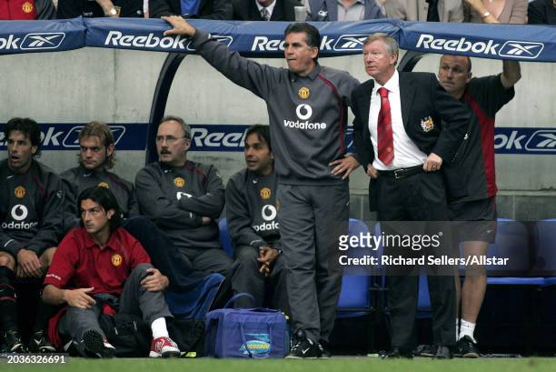 Carlos Queiroz Assistant Manager of Manchester United and Alex Ferguson, Manchester United Manager on the side line during the Premier League match...
