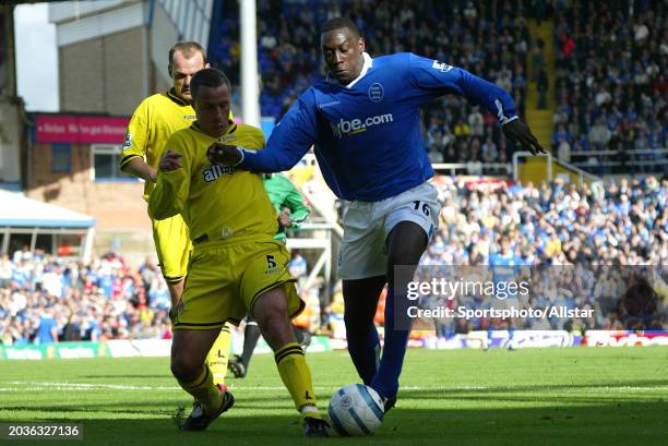 Emile Heskey of Birmingham City and Chris Perry of Charlton Athletic challenge during the Premier League match between Birmingham City and Charlton...