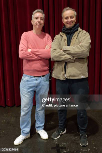 February 2024, North Rhine-Westphalia, Duesseldorf: Olli Schulz and Jan Böhmermann stand in front of a concert by Olli Schulz in the "E-Werk" event...