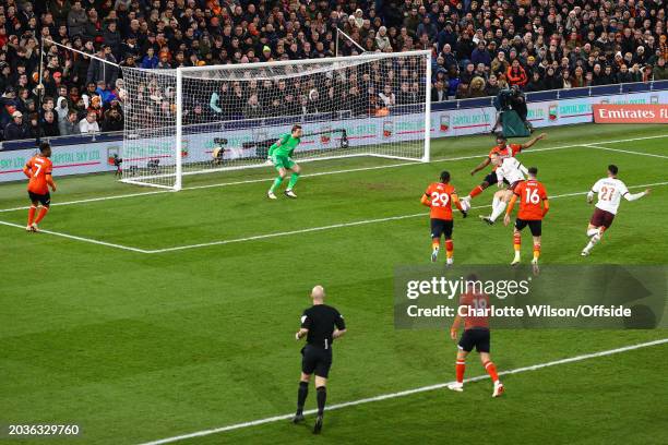 Erling Haaland of Manchester City scores their first goal past Luton Town goalkeeper Tim Krul during the Emirates FA Cup Fifth Round match between...