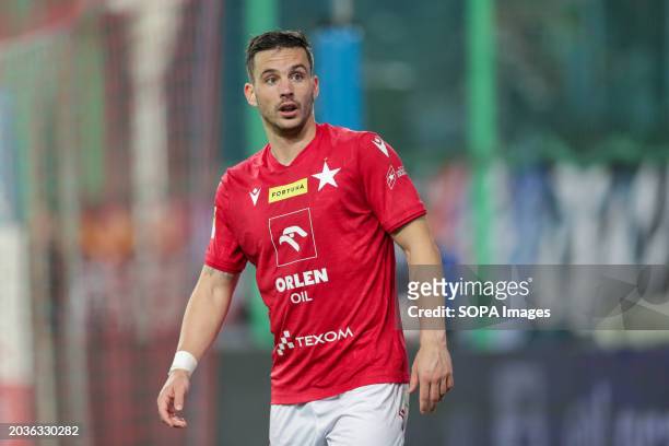 Angel Rodado of Wisla Krakow seen in action during Fortuna 1 Polish League 2023/2024 football match between Wisla Krakow and GKS Tychy at Krakow...