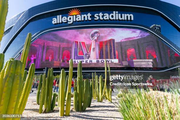 An exterior view of Allegiant Stadium prior to Super Bowl LVIII between the Kansas City Chiefs and the San Francisco 49ers on Sunday February 11,...