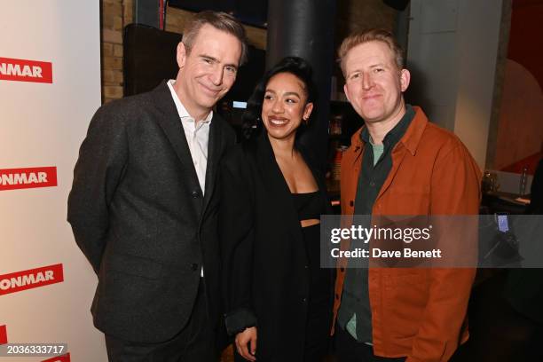 Jack Davenport, Pearl Mackie and Tom Goodman-Hill attend the press night after party for "The Human Body" at The Donmar Warehouse on February 27,...