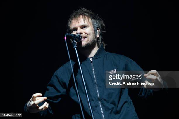 Rou Reynolds of Enter Shikari performs at Columbiahalle on February 27, 2024 in Berlin, Germany.
