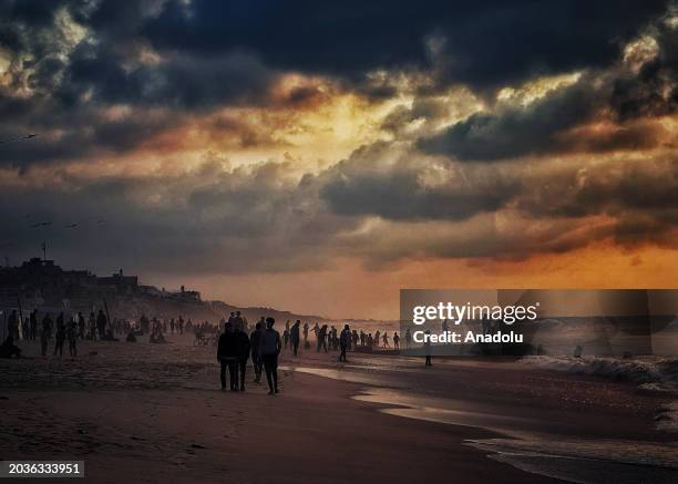 View of a beach during sunset in Deir al Balah, Gaza on February 27, 2024.