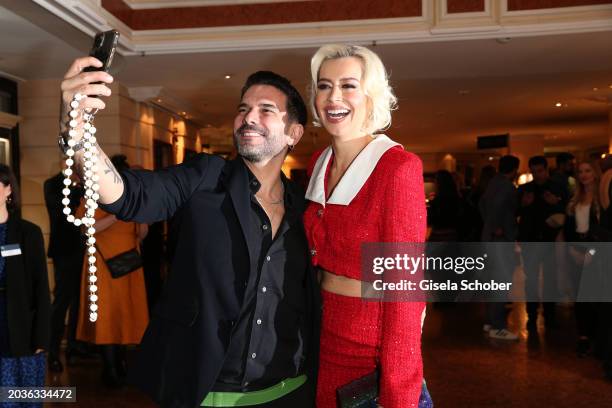 Marc Terenzi, Verena Kerth take a selfie during the Best Brands award at Hotel Bayerischer Hof on February 27, 2024 in Munich, Germany.