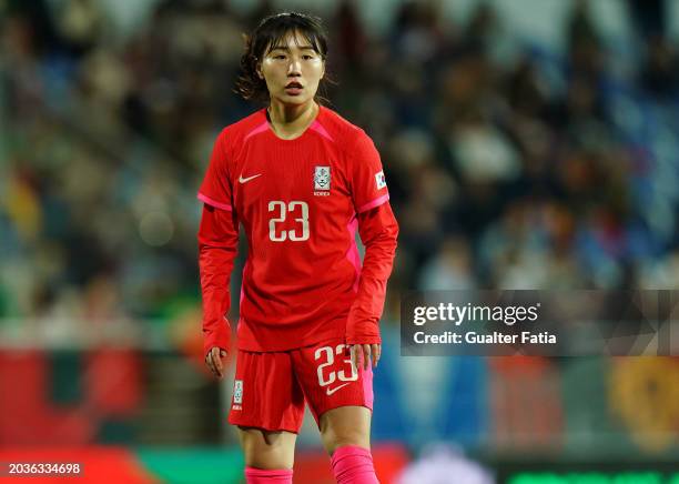 Kang Chae-rim of South Korea during the International Women's Friendly match between Portugal and South Korea at Estadio Antonio Coimbra da Mota on...