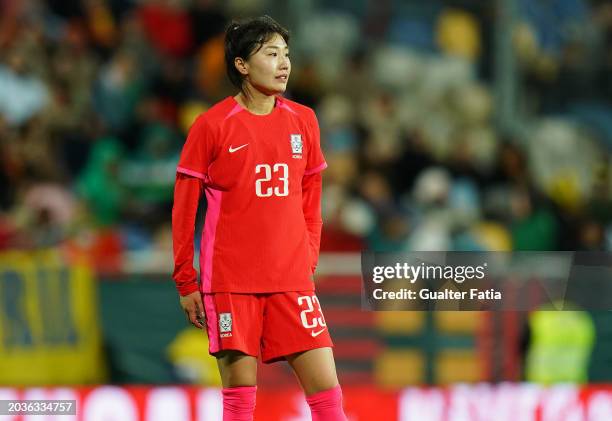 Kang Chae-rim of South Korea in action during the International Women's Friendly match between Portugal and South Korea at Estadio Antonio Coimbra da...