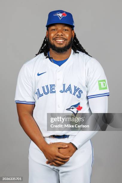 Vladimir Guerrero Jr. #27 of the Toronto Blue Jays poses for a photo during the Toronto Blue Jays Photo Day at TD Ballpark on Friday, February 23,...