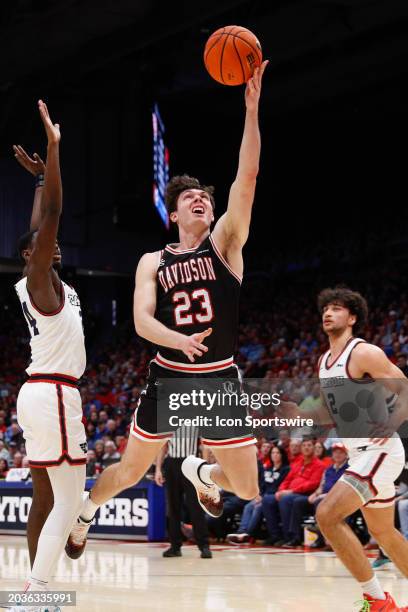 Davidson Wildcats guard Connor Kochera drives to the basket during the game against the Davidson Wildcats and the Dayton Flyers on February 27 at UD...