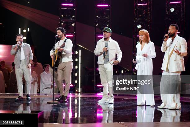 Coach Performance" -- Pictured: Dan + Shay, Chance The Rapper, Reba McEntire, John Legend --