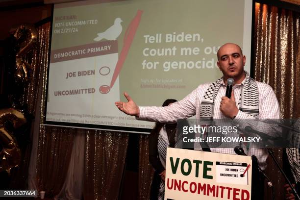 Abbas Alawieh, spokesperson for Listen to Michigan, a group who asked voters to vote uncommitted instead of for US President Joe Biden in Michigan's...