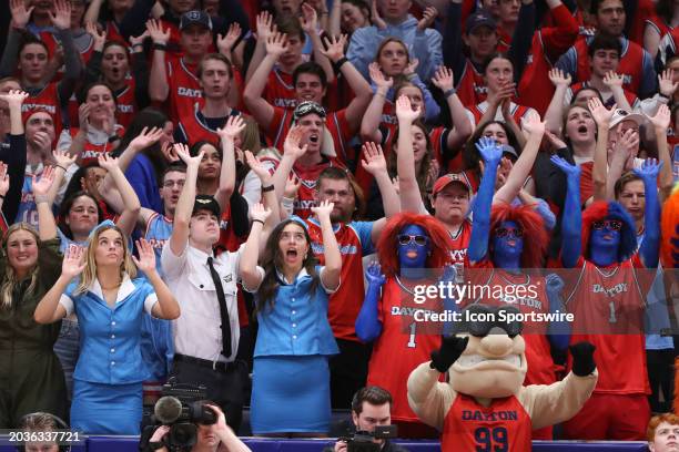 Dayton Flyers fans cheer during the game against the Davidson Wildcats and the Dayton Flyers on February 27 at UD Arena in Cincinnati, OH.