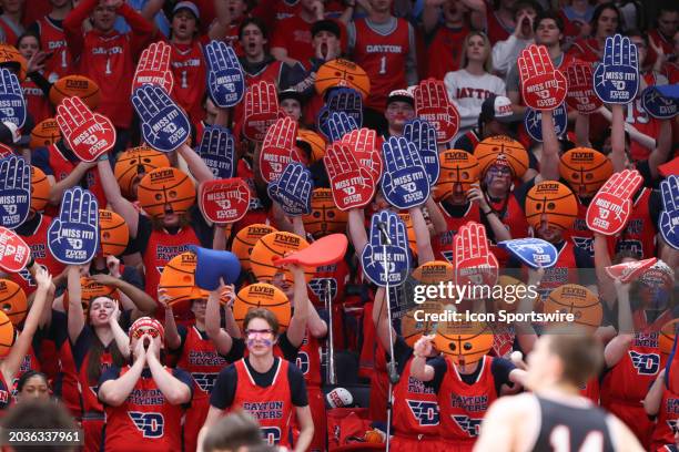 The Dayton Flyers band reacts during a free throw in the game against the Davidson Wildcats and the Dayton Flyers on February 27 at UD Arena in...