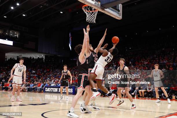 Dayton Flyers guard Makai Grant shoots the ball during the game against the Davidson Wildcats and the Dayton Flyers on February 27 at UD Arena in...