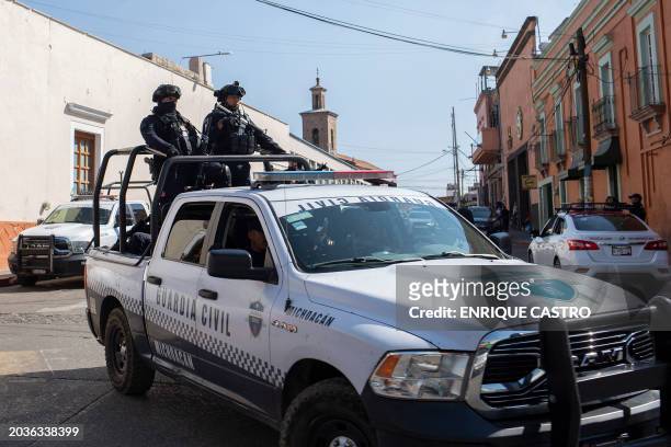 Security forces patrol the streets after the murder of Armando Perez Luna, a Mayor candidate murdered last Monday, in Maravatio, Michoacan state,...