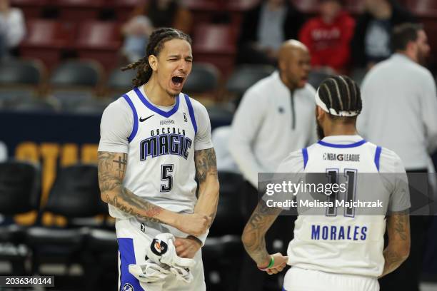 West Valley, UT DJ Wilson and Alex Morales of the Osceola Magic celebrate during the game against the Salt Lake City Stars at Maverick Center on...