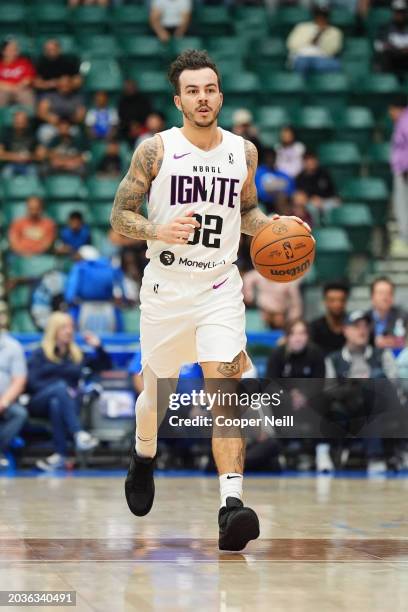 Gabe York of the G League Ignite brings the ball up court during the game against the Texas Legends on February 27, 2024 at Comerica Center in...