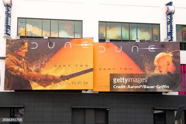 General views of the 'Dune: Part Two' skyscraper billboard campaign at Hollywood & Highland on February 27, 2024 in Hollywood, California.